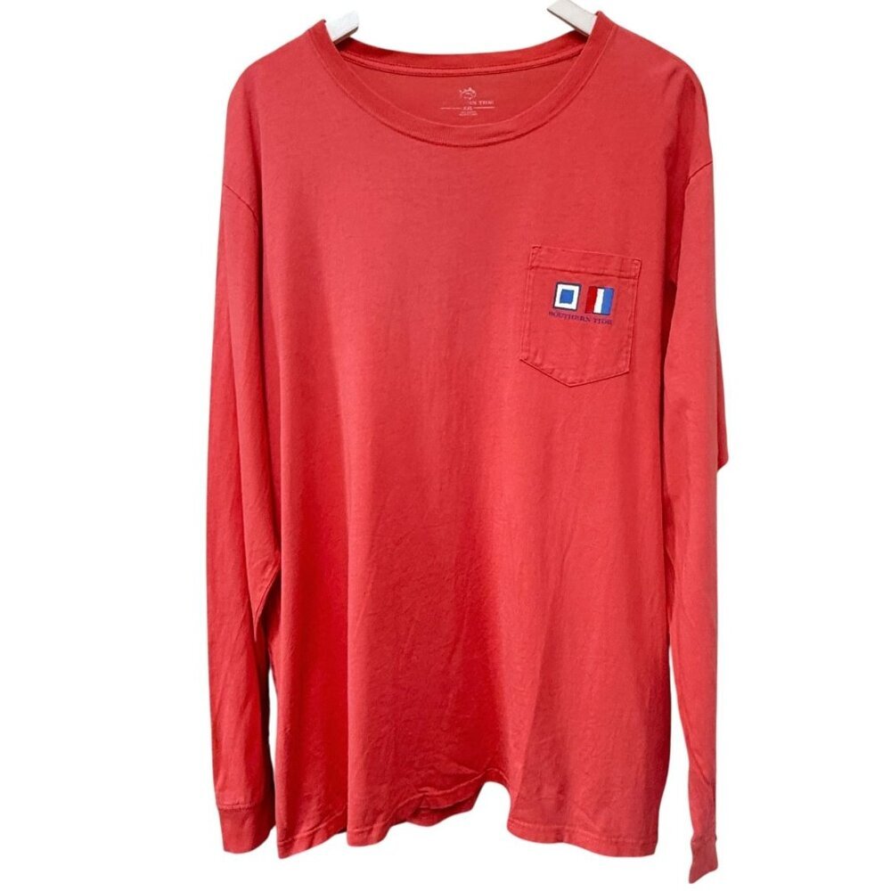 SOUTHERN TIDE Nautical Flags Graphic Tee Mens XXL Coral Long Sleeve Cotton